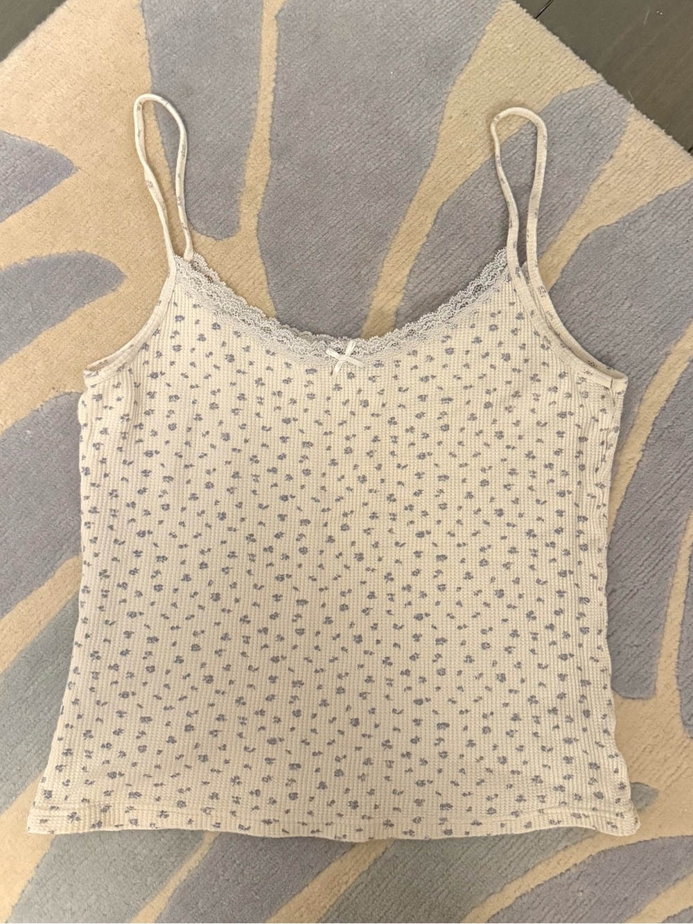 Brandy Melville floral waffle tank top